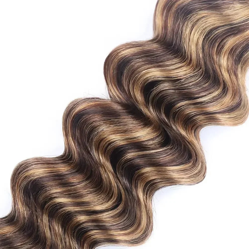 Paquets de cheveux humains brésiliens bouclés P4/27 de 30 pouces, mèches à vagues profondes, cheveux humains pour tissage, ombré brun, mèches bouclées pour femmes