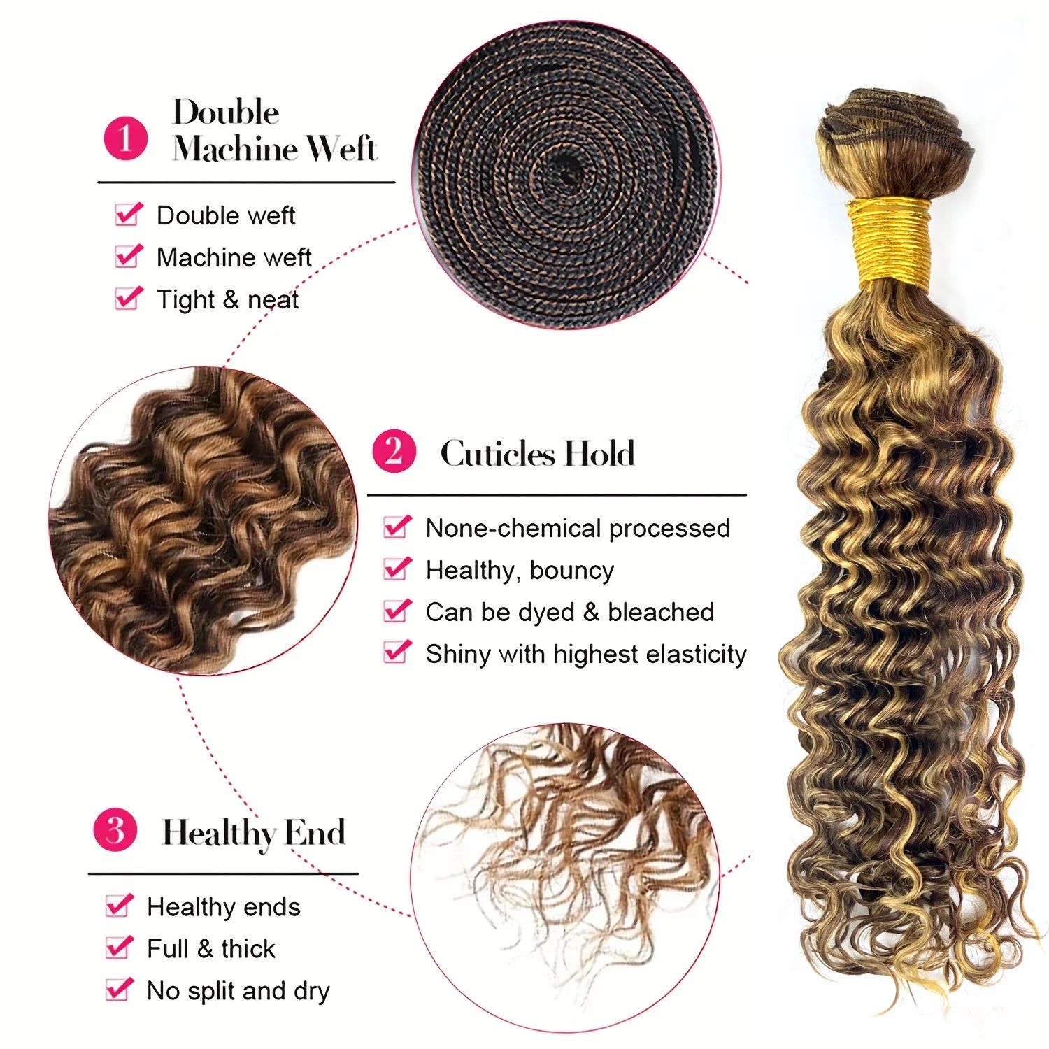 Paquets de cheveux humains brésiliens bouclés P4/27 de 30 pouces, mèches à vagues profondes, cheveux humains pour tissage, ombré brun, mèches bouclées pour femmes
