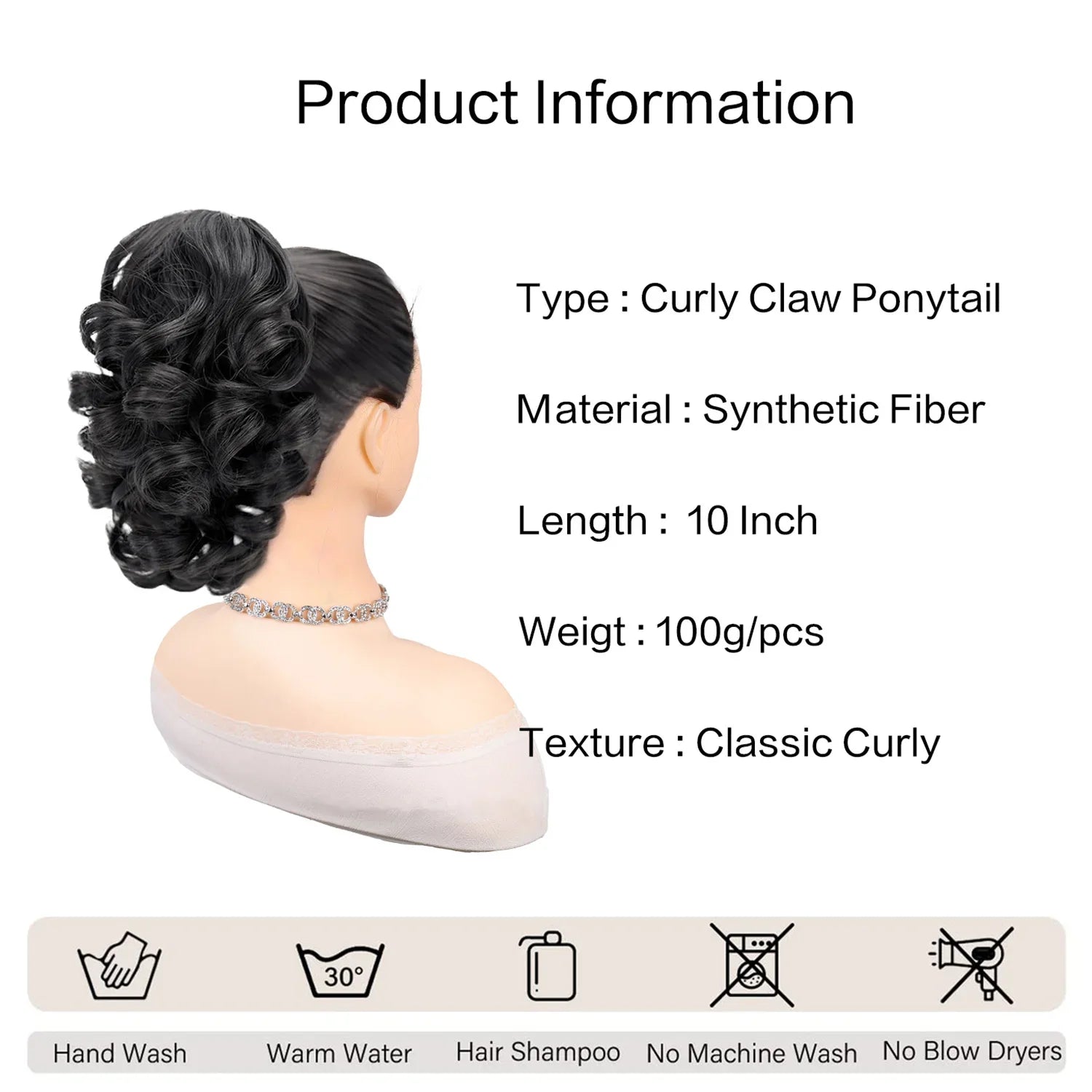 Black Hair Extensions Ponytail 10 Inch Claw Clip