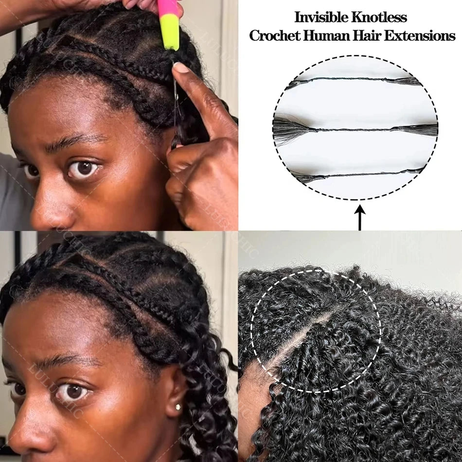 Extensions de cheveux en crochet humains à plumes bouclées en spirales petites blond miel, nœuds miracles, boucles pixie pré-séparées