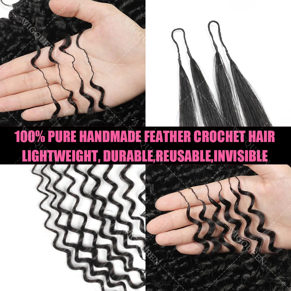 Extensions de cheveux en crochet humains à plumes bouclées en spirales petites blond miel, nœuds miracles, boucles pixie pré-séparées