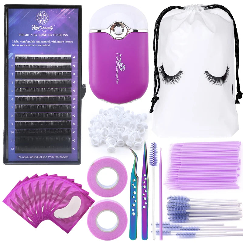 Kit de pinceaux pour extensions de cils Set Brosse à lèvres micro professionnelle Ventilateur USB mini Anneau de colle Pinces à cils Outils de maquillage