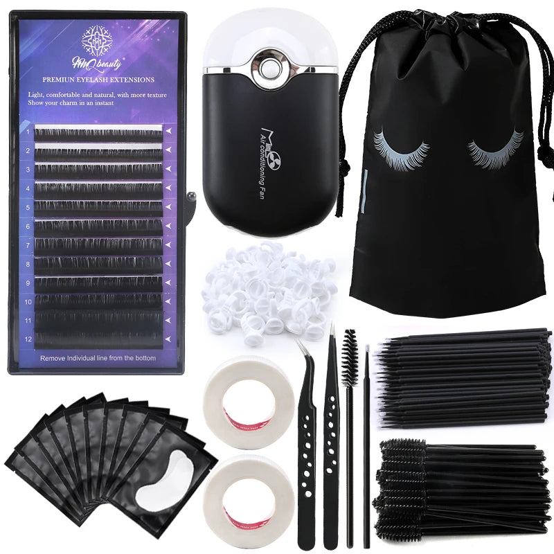 Kit de pinceaux pour extensions de cils Set Brosse à lèvres micro professionnelle Ventilateur USB mini Anneau de colle Pinces à cils Outils de maquillage