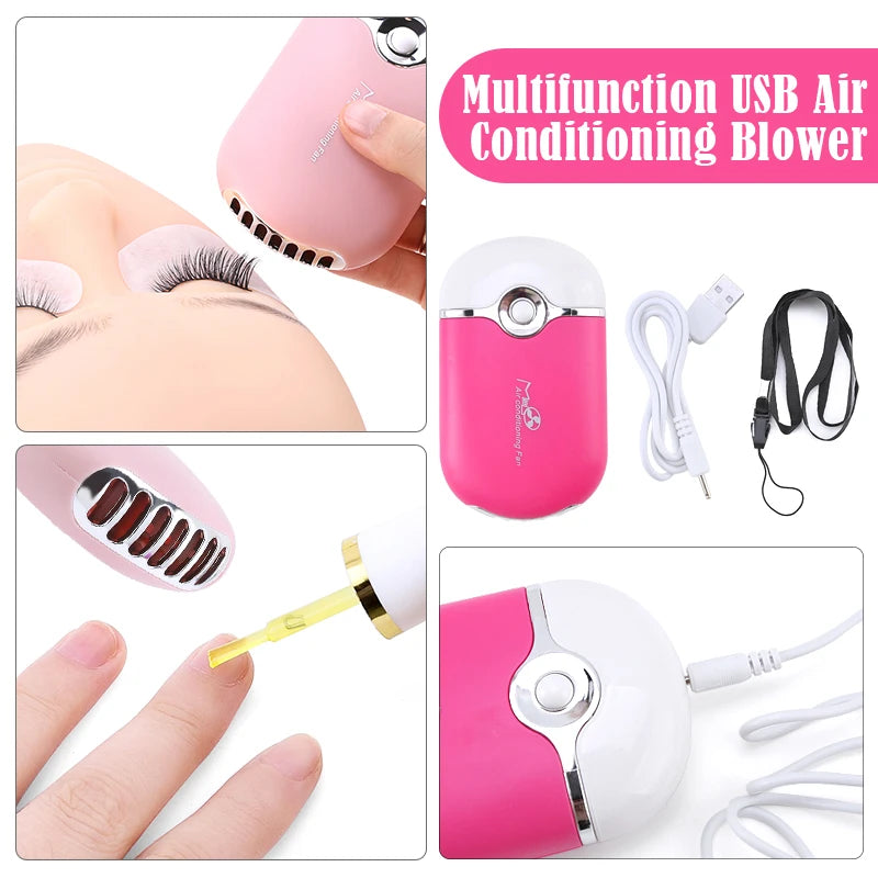 Kit de pinceaux pour extensions de cils Set Brosse à lèvres micro professionnelle Ventilateur USB mini Anneau de colle Pinces à cils Outils de maquillage