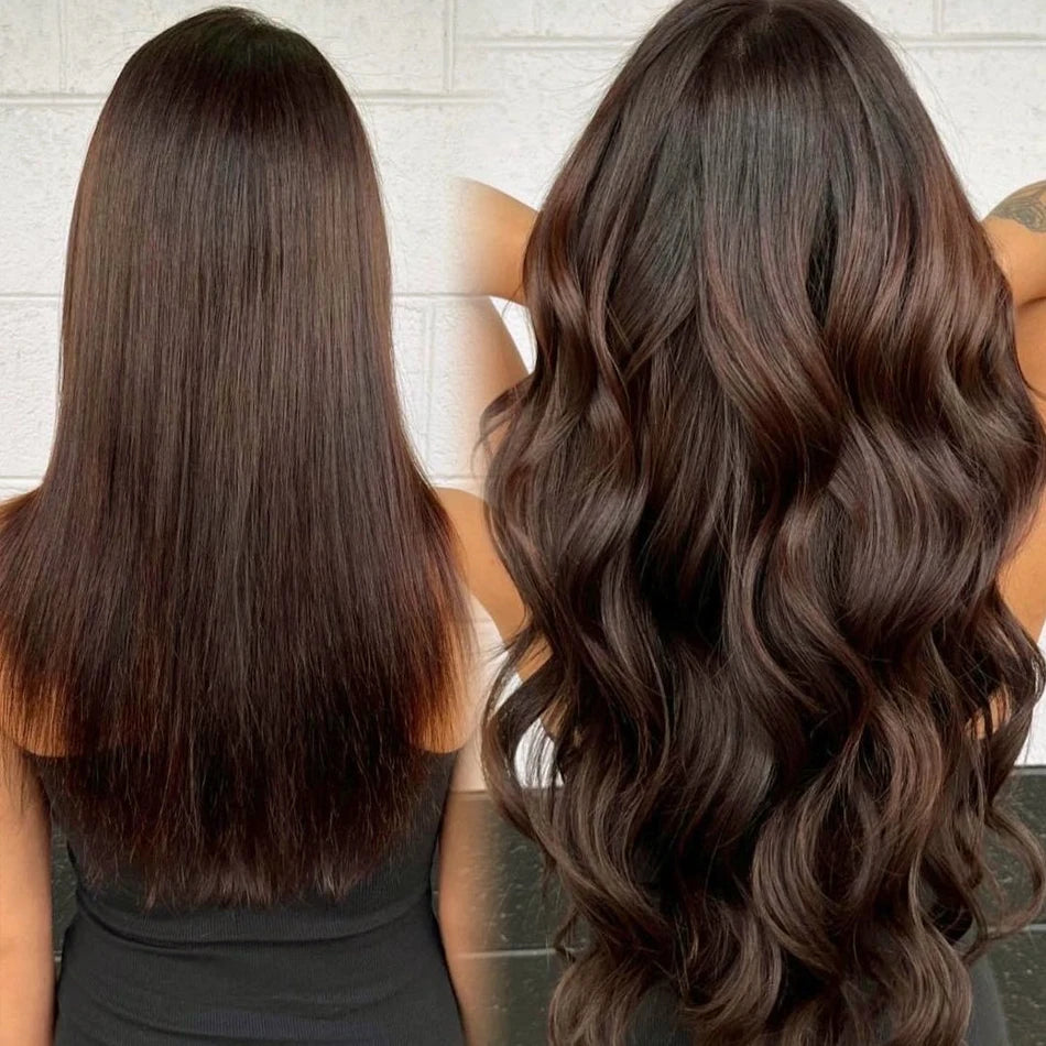 Extensions de cheveux à clip en cheveux humains réels, lisses, 100 % cheveux humains brésiliens Remy, à clipser, marron chocolat, 16-26 pouces pour femmes