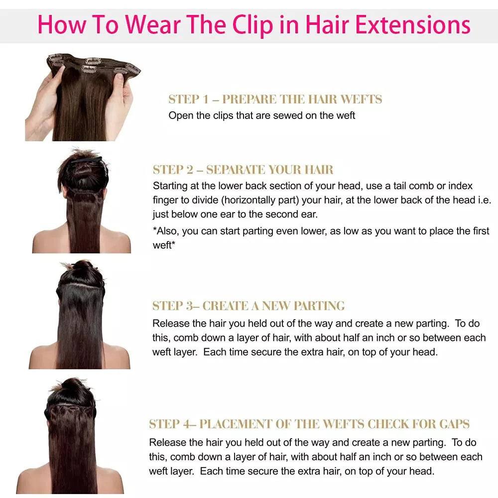 Extensions de cheveux à clip en cheveux humains réels, lisses, 100 % cheveux humains brésiliens Remy, à clipser, marron chocolat, 16-26 pouces pour femmes