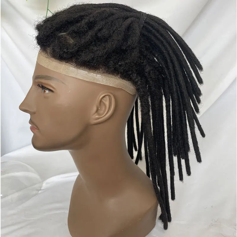 Extensions de dreadlocks afro en cheveux humains avec base en dentelle transparente complète, postiche pour hommes/femmes, extensions de locs de 0,6 cm, cheveux humains dreadlock 1B
