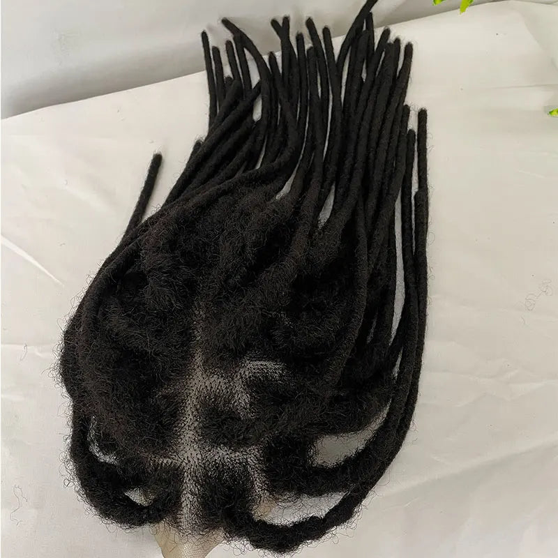 Extensions de dreadlocks afro en cheveux humains avec base en dentelle transparente complète, postiche pour hommes/femmes, extensions de locs de 0,6 cm, cheveux humains dreadlock 1B