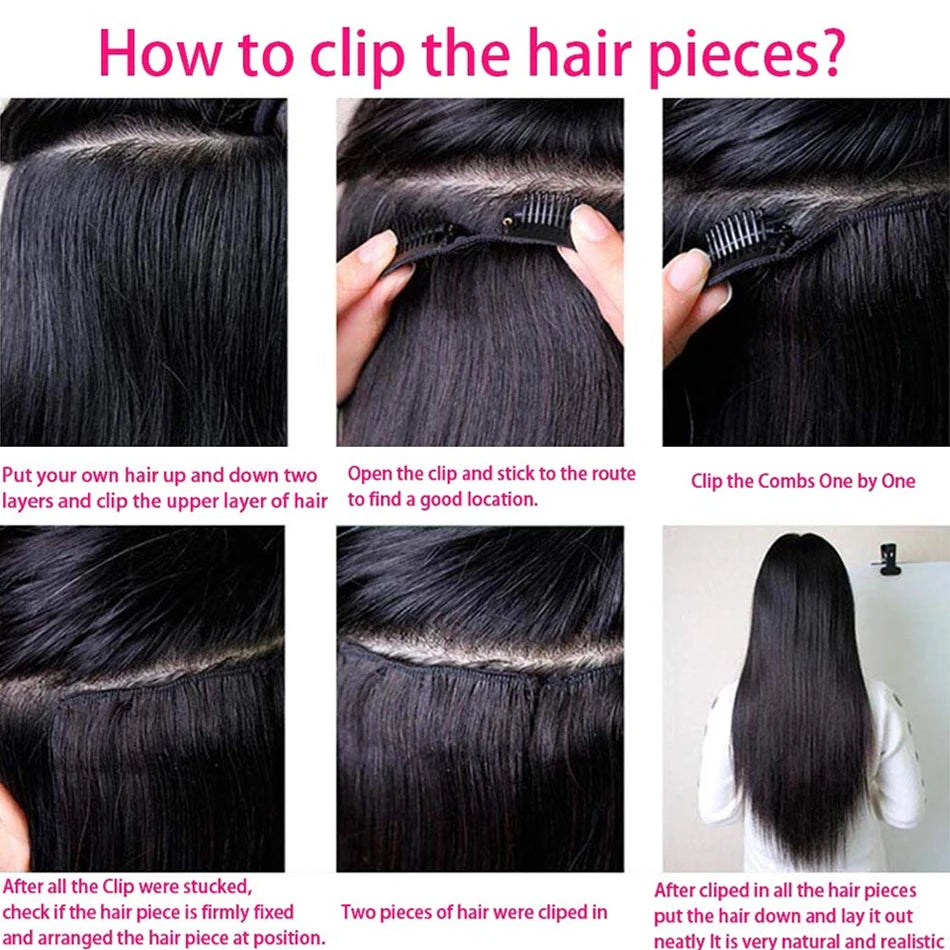 Extensions de cheveux à clip en cheveux humains réels, lisses, 100 % cheveux humains brésiliens Remy, à clipser, marron chocolat, 16-26 pouces pour femmes