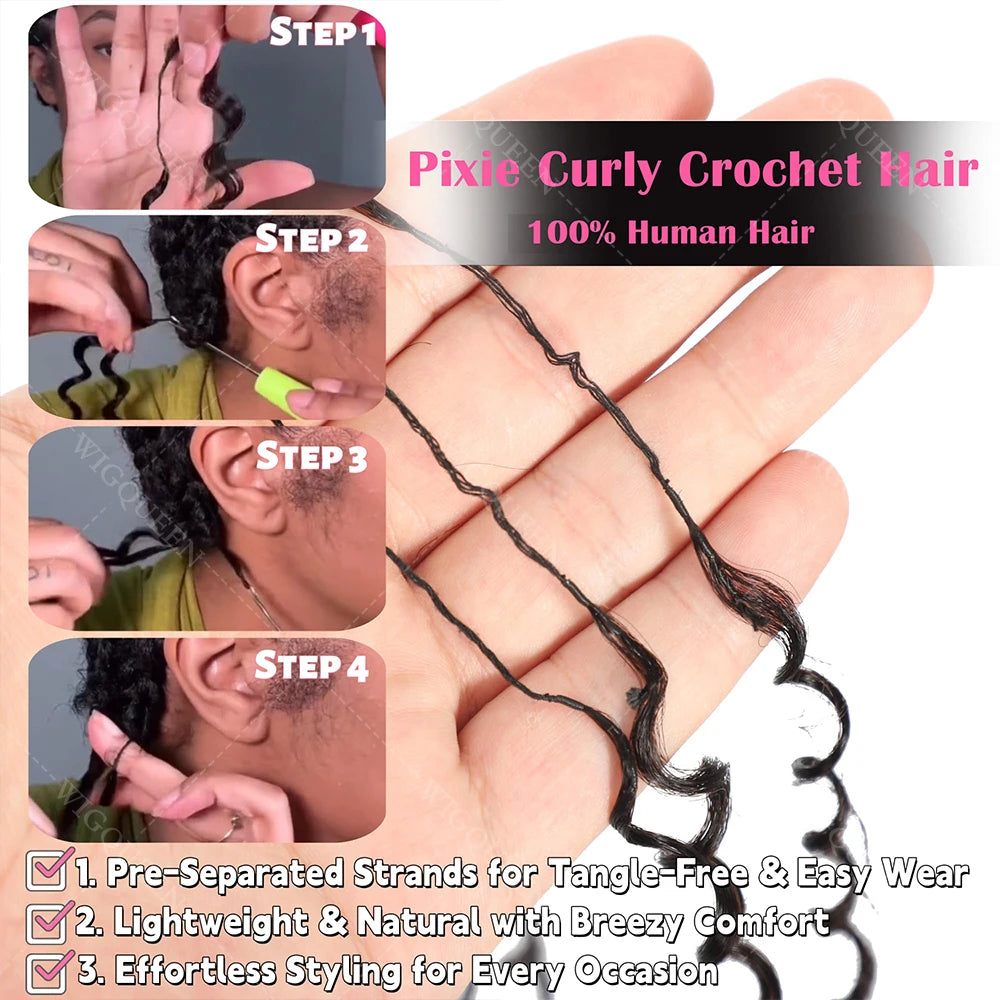 Extensions de cheveux en crochet humains à plumes bouclées en spirales petites blond miel, nœuds miracles, boucles pixie pré-séparées