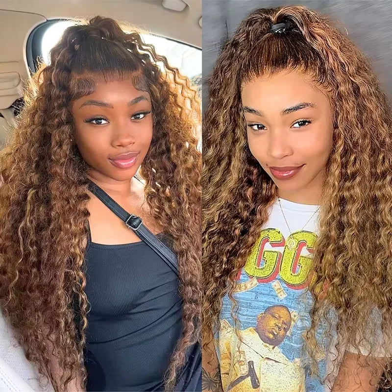 Paquets de cheveux humains brésiliens bouclés P4/27 de 30 pouces, mèches à vagues profondes, cheveux humains pour tissage, ombré brun, mèches bouclées pour femmes