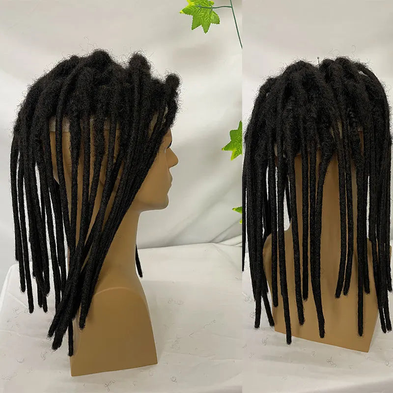 Extensions de dreadlocks afro en cheveux humains avec base en dentelle transparente complète, postiche pour hommes/femmes, extensions de locs de 0,6 cm, cheveux humains dreadlock 1B