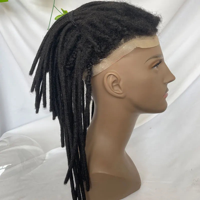 Extensions de dreadlocks afro en cheveux humains avec base en dentelle transparente complète, postiche pour hommes/femmes, extensions de locs de 0,6 cm, cheveux humains dreadlock 1B
