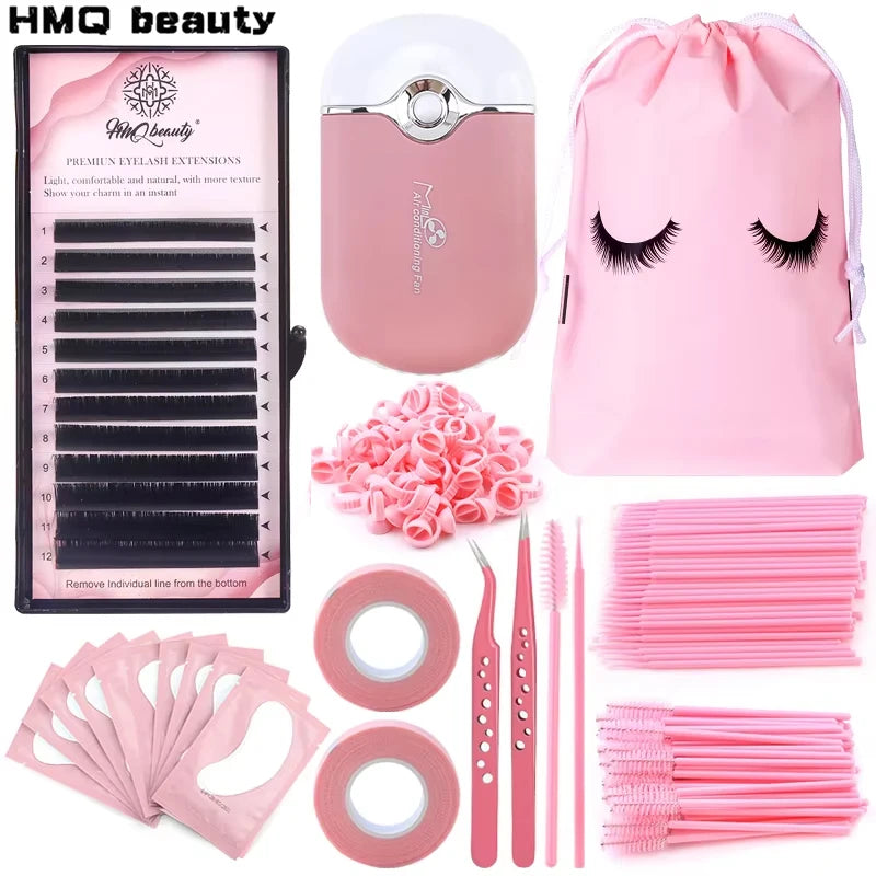Kit de pinceaux pour extensions de cils Set Brosse à lèvres micro professionnelle Ventilateur USB mini Anneau de colle Pinces à cils Outils de maquillage