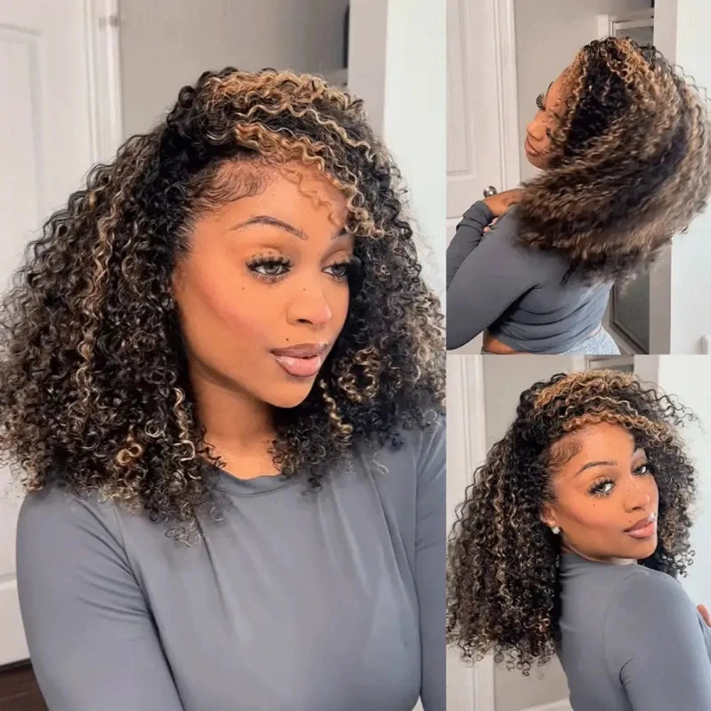 Extensions de cheveux en crochet humains à plumes bouclées en spirales petites blond miel, nœuds miracles, boucles pixie pré-séparées