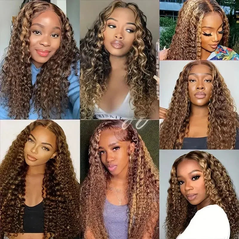Paquets de cheveux humains brésiliens bouclés P4/27 de 30 pouces, mèches à vagues profondes, cheveux humains pour tissage, ombré brun, mèches bouclées pour femmes