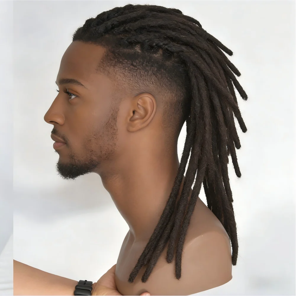 Extensions de dreadlocks afro en cheveux humains avec base en dentelle transparente complète, postiche pour hommes/femmes, extensions de locs de 0,6 cm, cheveux humains dreadlock 1B