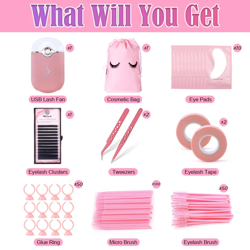Kit de pinceaux pour extensions de cils Set Brosse à lèvres micro professionnelle Ventilateur USB mini Anneau de colle Pinces à cils Outils de maquillage