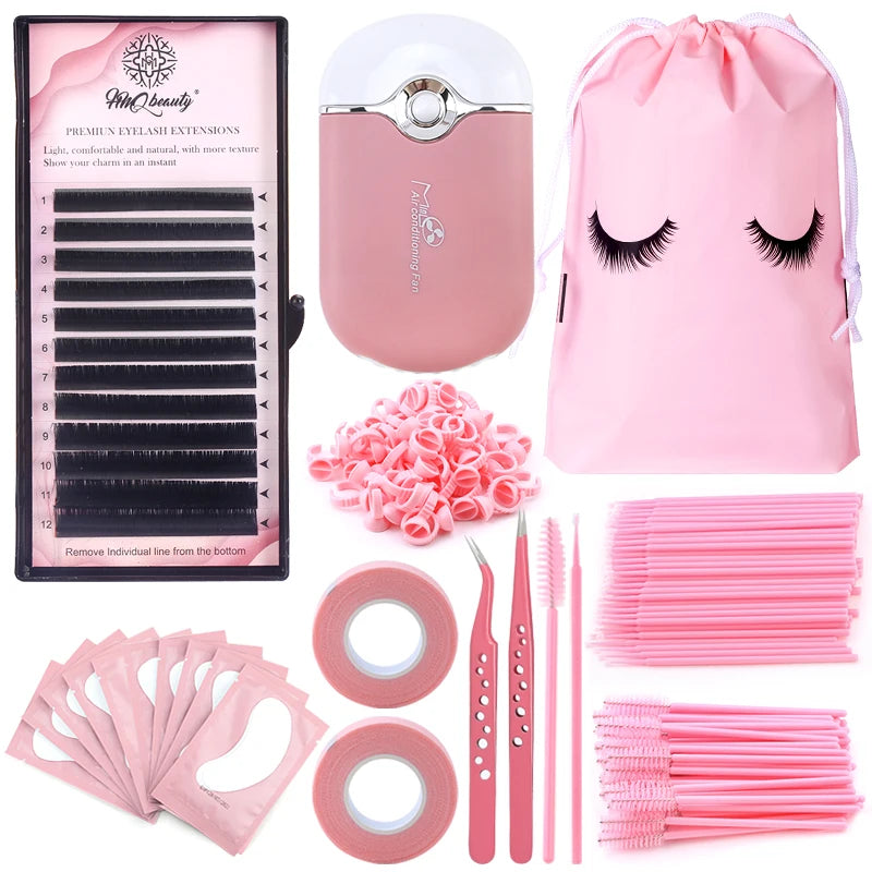 Kit de pinceaux pour extensions de cils Set Brosse à lèvres micro professionnelle Ventilateur USB mini Anneau de colle Pinces à cils Outils de maquillage