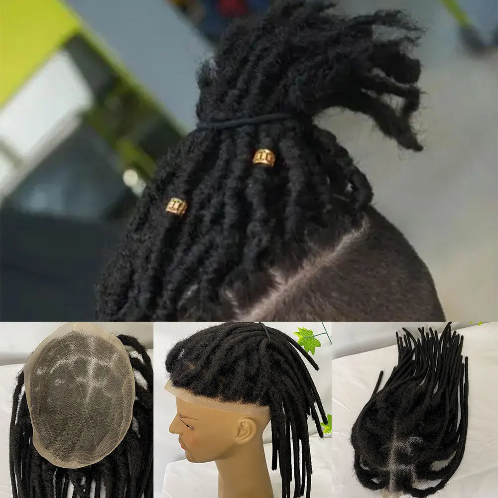 Extensions de dreadlocks afro en cheveux humains avec base en dentelle transparente complète, postiche pour hommes/femmes, extensions de locs de 0,6 cm, cheveux humains dreadlock 1B